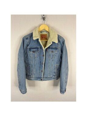 Levis Sherpa Trucker Jacket Women S Denim Faux Shearling Lined Blue Small